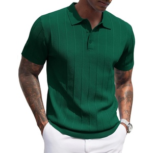 image:imageCOOFANDY Mens Knit Polo Shirts Short Sleeve Ribbed Textured Polo Shirt Lightweight Casual Golf Shirts Collared T ShirtDark Green
