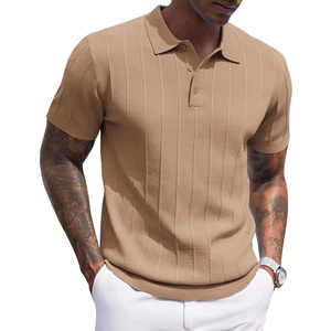 image:imageCOOFANDY Mens Knit Polo Shirts Short Sleeve Ribbed Textured Polo Shirt Lightweight Casual Golf Shirts Collared T ShirtKhaki