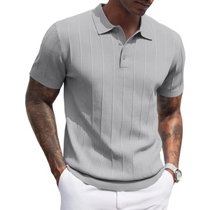 image:imageCOOFANDY Mens Knit Polo Shirts Short Sleeve Ribbed Textured Polo Shirt Lightweight Casual Golf Shirts Collared T ShirtLight Gray