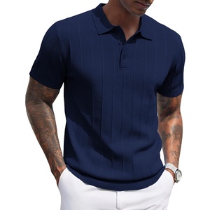 image:imageCOOFANDY Mens Knit Polo Shirts Short Sleeve Ribbed Textured Polo Shirt Lightweight Casual Golf Shirts Collared T ShirtNavy Blue