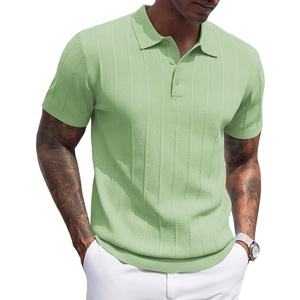 image:imageCOOFANDY Mens Knit Polo Shirts Short Sleeve Ribbed Textured Polo Shirt Lightweight Casual Golf Shirts Collared T ShirtOlive Green