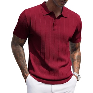 image:imageCOOFANDY Mens Knit Polo Shirts Short Sleeve Ribbed Textured Polo Shirt Lightweight Casual Golf Shirts Collared T ShirtWine Red