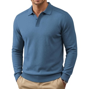 image:imageCOOFANDY Mens Knit Polo Sweater Long Sleeve Polo Collared Sweaters Hidden Button Casual Pullover SweaterA Dark Blue