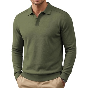 image:imageCOOFANDY Mens Knit Polo Sweater Long Sleeve Polo Collared Sweaters Hidden Button Casual Pullover SweaterArmy Green