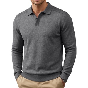 image:imageCOOFANDY Mens Knit Polo Sweater Long Sleeve Polo Collared Sweaters Hidden Button Casual Pullover SweaterDark Grey