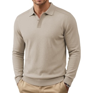 image:imageCOOFANDY Mens Knit Polo Sweater Long Sleeve Polo Collared Sweaters Hidden Button Casual Pullover SweaterKhaki