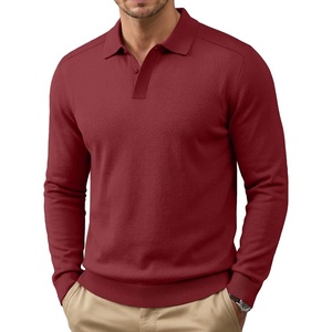 image:imageCOOFANDY Mens Knit Polo Sweater Long Sleeve Polo Collared Sweaters Hidden Button Casual Pullover SweaterWine Red