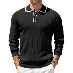 image:imageCOOFANDY Mens Knit Polo Sweater Long Sleeve Polos Lightweight Casual Dress Pullover SweatersBlack  White