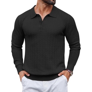 image:imageCOOFANDY Mens Knit Polo Sweater Long Sleeve Quarter Button Polo Shirts Casual Ribbed Collared Shirt Golf Pullover SweatersBlack