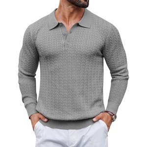 image:imageCOOFANDY Mens Knit Polo Sweater Long Sleeve Quarter Button Polo Shirts Casual Ribbed Collared Shirt Golf Pullover SweatersMedium Gray