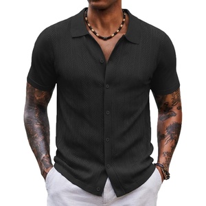 image:imageCOOFANDY Mens Knit Shirt Short Sleeve Button Down Shirts Vintage Casual Summer Beach ShirtsBlack