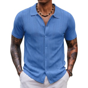 image:imageCOOFANDY Mens Knit Shirt Short Sleeve Button Down Shirts Vintage Casual Summer Beach ShirtsBlue