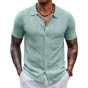 image:imageCOOFANDY Mens Knit Shirt Short Sleeve Button Down Shirts Vintage Casual Summer Beach ShirtsIce Green