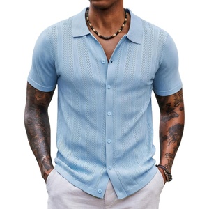 image:imageCOOFANDY Mens Knit Shirt Short Sleeve Button Down Shirts Vintage Casual Summer Beach ShirtsLight Blue