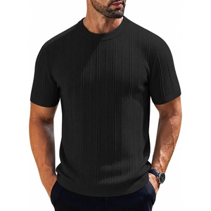 image:imageCOOFANDY Mens Knit TShirts Short Sleeve Crewneck Shirt Casual Textured Pullover TeesBlackribbed