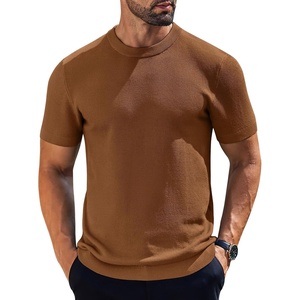 image:imageCOOFANDY Mens Knit TShirts Short Sleeve Crewneck Shirt Casual Textured Pullover TeesBrown