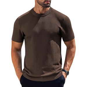 image:imageCOOFANDY Mens Knit TShirts Short Sleeve Crewneck Shirt Casual Textured Pullover TeesCoffee
