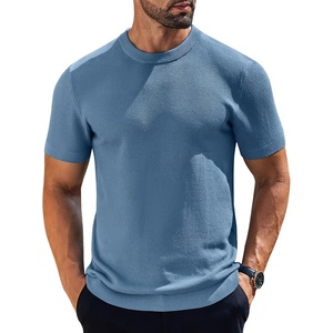 image:imageCOOFANDY Mens Knit TShirts Short Sleeve Crewneck Shirt Casual Textured Pullover TeesGray Blue