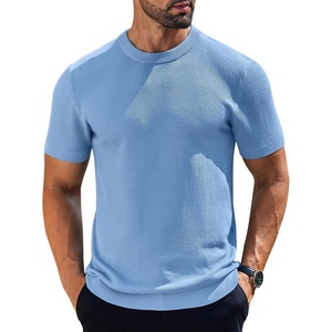 image:imageCOOFANDY Mens Knit TShirts Short Sleeve Crewneck Shirt Casual Textured Pullover TeesLight Blue