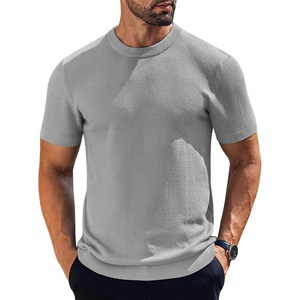 image:imageCOOFANDY Mens Knit TShirts Short Sleeve Crewneck Shirt Casual Textured Pullover TeesLight Grey