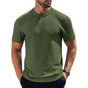 image:imageCOOFANDY Mens Knit TShirts Short Sleeve Crewneck Shirt Casual Textured Pullover TeesOlive Green