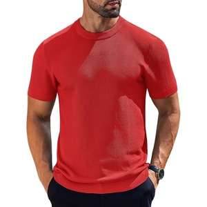 image:imageCOOFANDY Mens Knit TShirts Short Sleeve Crewneck Shirt Casual Textured Pullover TeesRed