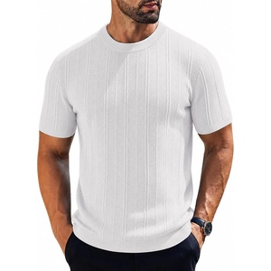 image:imageCOOFANDY Mens Knit TShirts Short Sleeve Crewneck Shirt Casual Textured Pullover TeesWhiteribbed