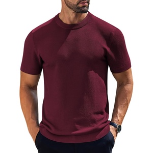 image:imageCOOFANDY Mens Knit TShirts Short Sleeve Crewneck Shirt Casual Textured Pullover TeesWine Red