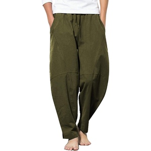 image:imageCOOFANDY Mens Linen Harem Drawstring Pants Casual Elastic Waist Lightweight Trouser Hippie Summer Beach Yoga PantsArmy Green
