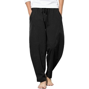 image:imageCOOFANDY Mens Linen Harem Drawstring Pants Casual Elastic Waist Lightweight Trouser Hippie Summer Beach Yoga PantsBlack