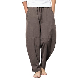 image:imageCOOFANDY Mens Linen Harem Drawstring Pants Casual Elastic Waist Lightweight Trouser Hippie Summer Beach Yoga PantsCoffee