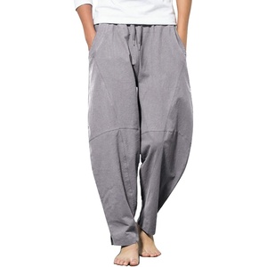 image:imageCOOFANDY Mens Linen Harem Drawstring Pants Casual Elastic Waist Lightweight Trouser Hippie Summer Beach Yoga PantsGrey