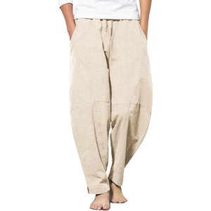 image:imageCOOFANDY Mens Linen Harem Drawstring Pants Casual Elastic Waist Lightweight Trouser Hippie Summer Beach Yoga PantsKhaki