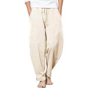 image:imageCOOFANDY Mens Linen Harem Drawstring Pants Casual Elastic Waist Lightweight Trouser Hippie Summer Beach Yoga PantsLight Khaki
