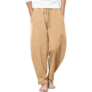 image:imageCOOFANDY Mens Linen Harem Drawstring Pants Casual Elastic Waist Lightweight Trouser Hippie Summer Beach Yoga PantsLight Tan