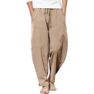 image:imageCOOFANDY Mens Linen Harem Drawstring Pants Casual Elastic Waist Lightweight Trouser Hippie Summer Beach Yoga PantsLinen Khaki