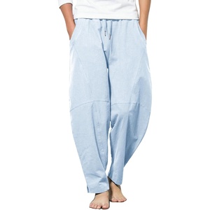 image:imageCOOFANDY Mens Linen Harem Drawstring Pants Casual Elastic Waist Lightweight Trouser Hippie Summer Beach Yoga PantsSky Blue