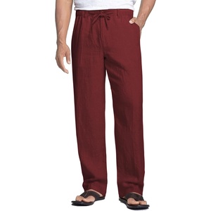 image:imageCOOFANDY Mens Linen Pants Casual Beach Summer Pant Elastic Waist Drawstring Lightweight TrousersWine Red