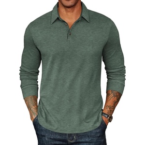 image:imageCOOFANDY Mens Long Sleeve Polo Shirts Classic Casual Button Polo Tee Lightweight Collared Golf ShirtDark Army Green