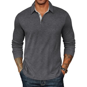 image:imageCOOFANDY Mens Long Sleeve Polo Shirts Classic Casual Button Polo Tee Lightweight Collared Golf ShirtDark Grey
