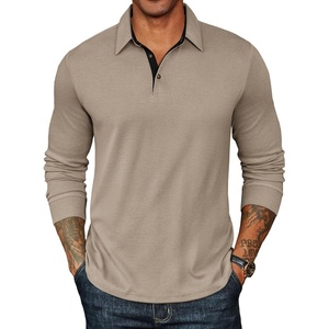 image:imageCOOFANDY Mens Long Sleeve Polo Shirts Classic Casual Button Polo Tee Lightweight Collared Golf ShirtKhaki