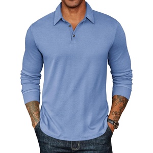 image:imageCOOFANDY Mens Long Sleeve Polo Shirts Classic Casual Button Polo Tee Lightweight Collared Golf ShirtLight Blue