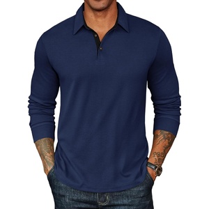 image:imageCOOFANDY Mens Long Sleeve Polo Shirts Classic Casual Button Polo Tee Lightweight Collared Golf ShirtNavy Blue