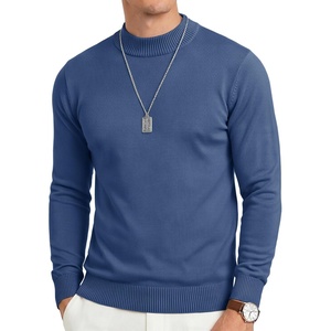 image:imageCOOFANDY Mens Mock Turtleneck Ribbed Knit Pullover Sweater Casual Lightweight Slim fit Dress Sweater TeeDenim Blue
