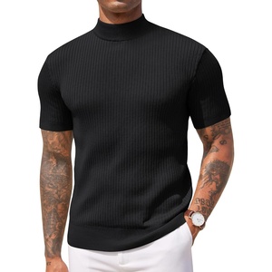 image:imageCOOFANDY Mens Mock Turtleneck Sweater Short Sleeve Casual Basic Tops Ribbed Knit Pullover Solid TeeAll Black