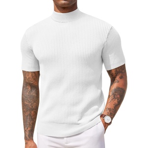 image:imageCOOFANDY Mens Mock Turtleneck Sweater Short Sleeve Casual Basic Tops Ribbed Knit Pullover Solid TeeAll White