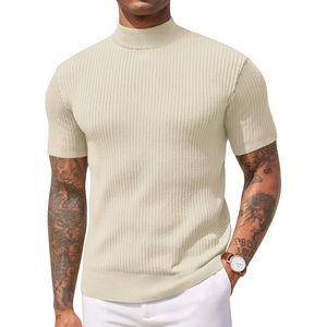 image:imageCOOFANDY Mens Mock Turtleneck Sweater Short Sleeve Casual Basic Tops Ribbed Knit Pullover Solid TeeApricot