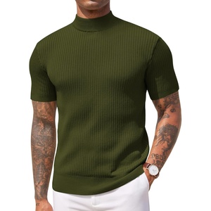 image:imageCOOFANDY Mens Mock Turtleneck Sweater Short Sleeve Casual Basic Tops Ribbed Knit Pullover Solid TeeArmy Green