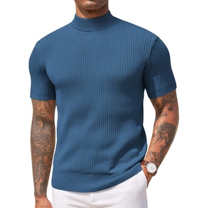 image:imageCOOFANDY Mens Mock Turtleneck Sweater Short Sleeve Casual Basic Tops Ribbed Knit Pullover Solid TeeDark Blue