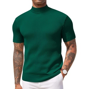 image:imageCOOFANDY Mens Mock Turtleneck Sweater Short Sleeve Casual Basic Tops Ribbed Knit Pullover Solid TeeDark Green